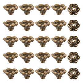 FASHEWELRY 100Pcs Tibetan Antique Bronze Flower Bead Caps Metal Spacer End Caps 9x5mm for Jewelry Making Hole: 1.5mm