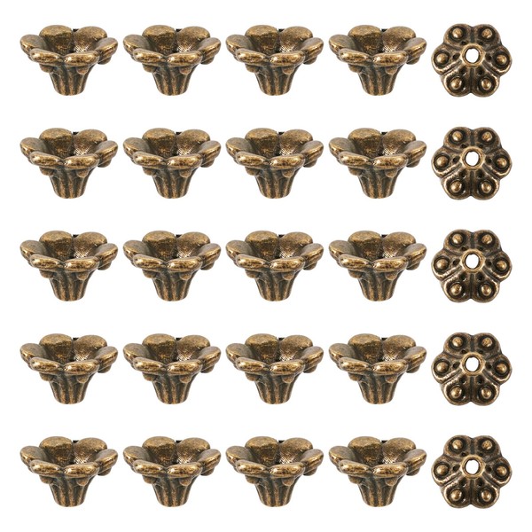 FASHEWELRY 100Pcs Tibetan Antique Bronze Flower Bead Caps Metal Spacer