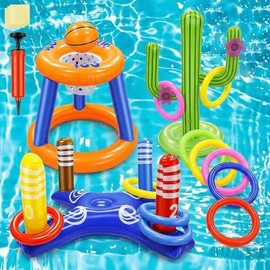 Juegos de Piscina inflables de básquetbol, Canasta De Baloncesto De Piscina, Aro De Cruz Hinchable Y Juego De Lanzamiento De Aro De Cactus Hinchable,Regalos para el Día del Niño