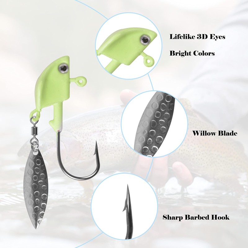 Jig Heads Hooks Underspin Crappie Jig Head with Willow Blade,10pcs