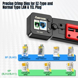 AMPCOM RJ45 Pass-Thru Crimping Tool Network Crimper for Continuity and Normal RJ45 RJ12 RJ11 Connector CAT6/5e/5/3 (8P8C/6P6C/6P4C))