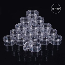 BENECREAT Set of 16, 1.0 fl oz (30 ml) Small Round Case, Plastic Case, Accessories, Beads, Cosmetics, Nail Parts Storage Box, Refill Containers, Small Storage Box, Clear