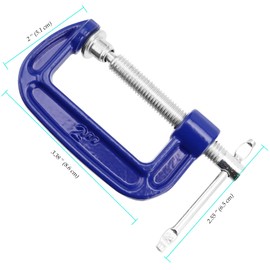 NINGWAAN 14 Pack 2 Inch C Clamp, Cast Iron C Clamps with Sliding T-Bar, Mini G Clamps for Woodworking, Welding and Building, 2 Inch Jaw Opening, 1-3/16 Inch Throat Depth, Blue