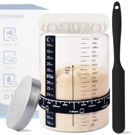 Sourdough Starter Kit -40oz Thick Glass Sourdough Starter Jar Sour Dough Container for Bread Baking Includes Guide Sourdough Container Perfect Sourdough Bread Baking Gift for Home Bakers (1-pack)