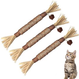 PYEUIFT Pack of 3 Catnip Sticks, Paw Fun Teeth Cleaning Nibble Rods, Cat Teeth Brush for Cats, Dental Chew Sticks Help with Tartar & Pressure Relief for Cats Indoors