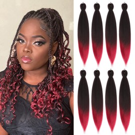 Extensiones de cabello trenzado preestirado de 28 pulgadas, 8 paquetes de cabello trenzado súper largo rojo ombré para trenzas retorcidas o de caja, textura Yaki, ajuste con agua caliente (28
