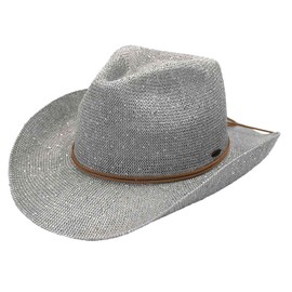 C.C Sparkly Sequin Cowboy Hat with Suede String Trim, Silver
