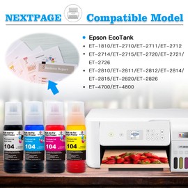 NEXTPAGE 104 Ink for Epson EcoTank 104 Compatible with Epson ET-1810 ET-2710 ET-2711 ET-2712 ET-2714 ET-2720 ET-2721 ET-2810 ET-2812 ET-2820 ET-4700 ET-4800 Printer 2BK 1CMY Ink Set