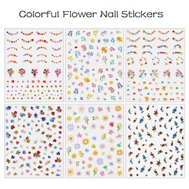 Colorful Small Flower Nail Stickers Cute Floral Nail Decals for Nail Art Supplies Wild Flowers Nail Art Stickers Lavender Daisy Spring Nails Stickers Oil Painting Rural Flower Stickers for Nails Decor