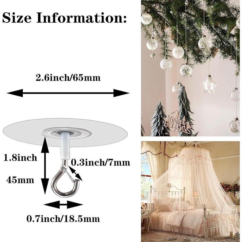 Adhesive Ceiling Hook - Weight-Bearing Stick-On Ceiling Hook, Sticky Ceiling