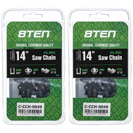 8TEN Full Chisel Chainsaw Chain 14 Inch .043 3/8 LP 52DL for Poulan Ryobi Remington (2 Pack)
