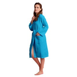 Luxurious Robe Soft Absorbent Lightweight Long Kimono Waffle Hotel/Spa Cotton Bathrobe for Women (Small, Turquoise-Custom)