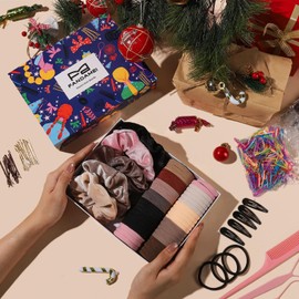 FANDAMEI Hair Ties Kit, Hair Ties for Women, Velvet Scrunchies for Hair, Hair Elastic Rubber Bands, Seamless Hair Ties, Hair Clips, Bobby Pins, U Shaped Hair Pins for Styling, Hair Accessories Kit