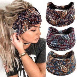 Fashband Wide Hair Band Elastic Vintage Hair Band Flower Knotted Hair Accessories for Women and Girls (Pack of 3)