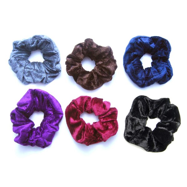 Luxxii Shiny Colorful Velvet Scrunchies Ponytail Holder Elastic Hair Bands 4 inch (Velvet Assorted Color, 6 Count)