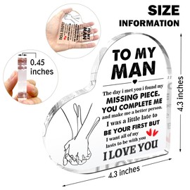 Husband Boyfriend Gift for Christmas,Valentines Day Gifts for Men,Heart-shaped Acrylic Gifts for Him,Sweet Gifts Birthday Gift for Boyfriend Husband-to My Man Acrylic Heart Plaque Sign