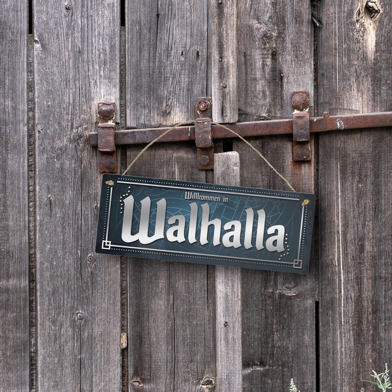 Viking Nordic Style Metal Sign with Saying Welcome to Valhalla