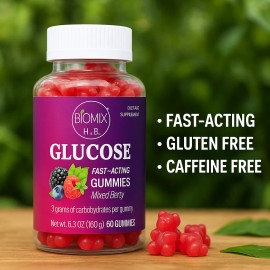 Gomitas De Glucosa De Acción Rápida Frasco Con 60 Sabor Bayas Mixtas, Sin azúcares añadidas, Veganas