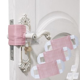 SLIFEOW Door Handle Silencer Cloth Latch Covers, Baby Door Stopper Cover Closer to Reduce Slamming Noise, Door Latch Cushion Pads with 3 Hooks to Prevent Slamming (3, Pink, 4.1 * 3.1 inches)