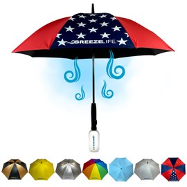 Breeze Life Rechargeable Mister Breeze, Sun Umbrella with Fan and Mister, Umbrella Mister with Built-in Fan, For Festivals, Beach and More, Blocks Harmful Sun Rays, Mist bottle included (American Flag)