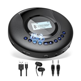 ARAFUNA Portable CD Player Bluetooth with FM Radio, 2000mAh Rechargeable CD Player for Car with LCD Screen, Anti Shock Protection Compact Player with Headphone, AUX Cable