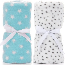 LeerKing Unisex Baby Blanket Pack of 2 Boys Girls Cuddly Blanket Crawling Blanket Baby Bedding Pram Fluffy for Newborn Soft Blanket 75 cm x 100 cm Blue + White