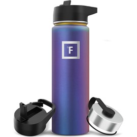 IRON °FLASK Camping & Hiking Hydration Flask with Straw, Wide Mouth Insulated Stainless Steel Sports Water Bottle - 22 oz Aurora