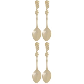 HIC Demi Spoon Set, Rose Design, Gold Plated Stainless Steel, Set of 4