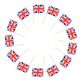 100pcs Mini UK Flags Union Jack Cocktail Sticks Cupcake Toppers Picks for Kings Coronation Party Food Decorations British Flag