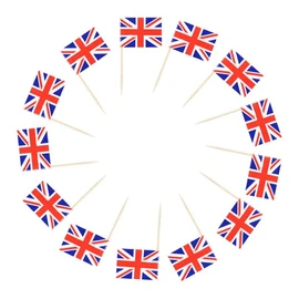 100pcs Mini UK Flags Union Jack Cocktail Sticks Cupcake Toppers Picks for Kings Coronation Party Food Decorations British Flag