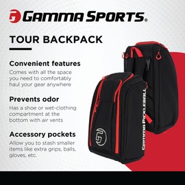 GAMMA Sports Tour Backpack, Water-Resistant Pickleball Bag for Pickleball Paddles, Gear, and Clothes, Black