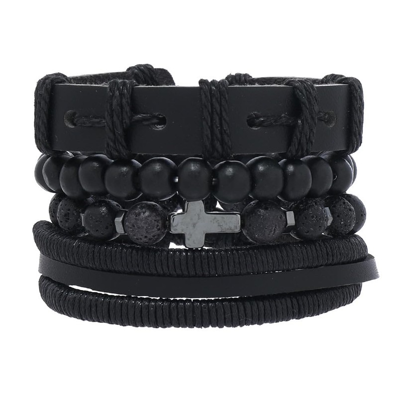EGOINA Punk Leather Bracelet for Men Leather 8-10 PCS Braided