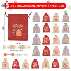 Pack of 24 Advent Calendar for Filling - Fabric Advent Calendar - 14 x 10 cm Printed Fabric Bags Children's Christmas Calendar - Large Advent Calendar Bags - Advent Calendar 2024 Children