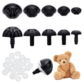 AHANDMAKER Pack of 50 Plastic Safety Noses, 5 Sizes, Black Plastic, DIY Dog Nose, Craft Nose with Washers, Dog Safety Noses for Making Crochet and Plush Toys