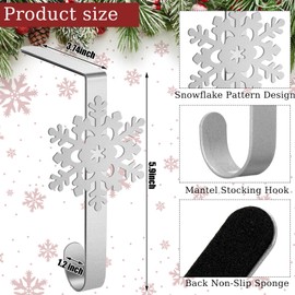 Gisafai 12 Pcs Snowflake Christmas Stocking Holders Metal Non-Slip Stocking Hooks for Fireplace Mantel Stocking Hangers for Christmas Home Wreath Hat Stocking Holiday Decor (Silver)
