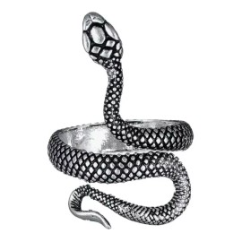 Dtup Elegante Anillo Serpiente Vivora Negra Plata