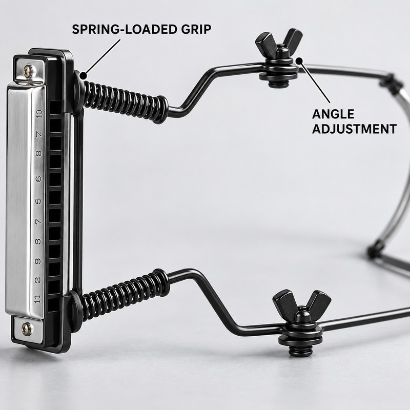 Adjustable 10-Hole Harmonica Neck Holder, Metal Hands-Free Harp Rack for