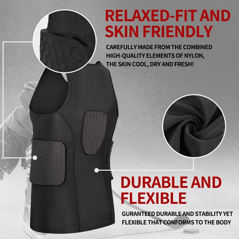 DGYAO Rugby Padded Compression Vest Sleeveless Shirt Chest Rib Back