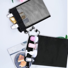 Waterproof Multifunctional Toiletry Shower Bag Bathroom Mesh Bag Travel Hanging Mesh Toiletries Bag with Drawstring Hook Sucker for Gym Camping Travel Business