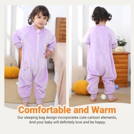 HAHASHOW Baby Winter Sleeping Sack with Feet, Unisex Long Sleeve Toddler Sleeping Bag, Flannel Early Walker Sleeping Sack, 9-18Months, Purple
