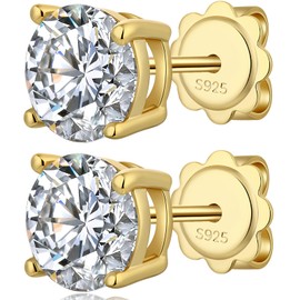 Men Diamond Studs Cubic Earrings Gold Cubic Zirconia Earrings Sterling Silver Stud Earrings for Women Gold Plated Diamond Stud Earrings CZ Diamond Earrings CZ Earrings Studs CZ Studs 6MM Jiahanzb
