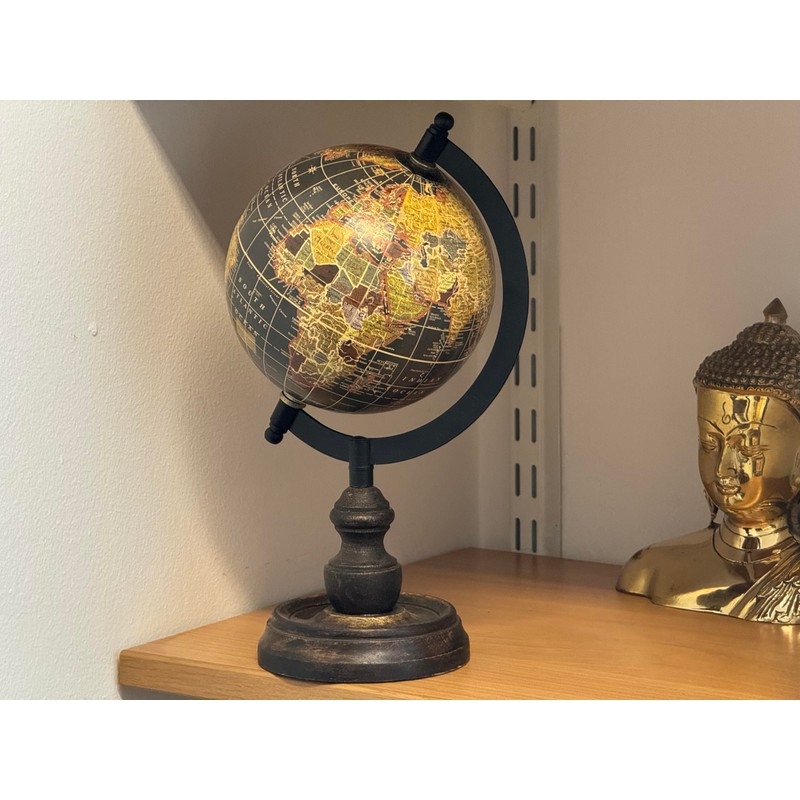EXERZ SI-7001 Vintage Ball with Wooden Base, Black, 13 cm