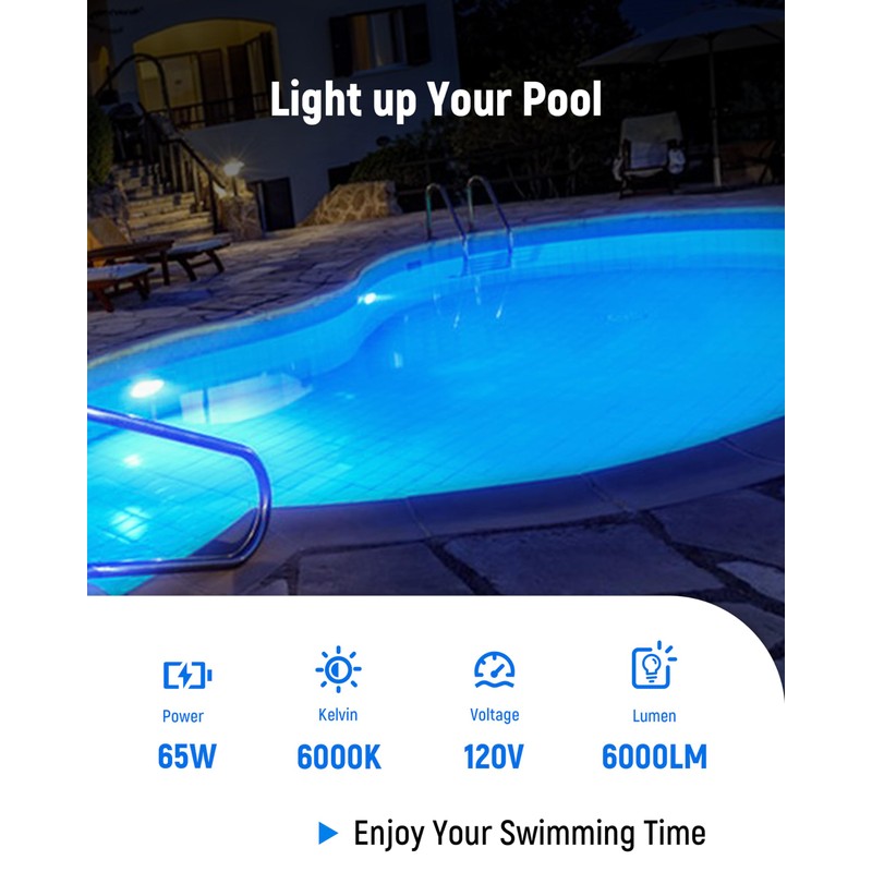HYMIOR LED Pool Lights for Inground Pool, 120V 65W Swimming