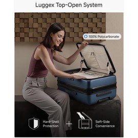 LUGGEX Checked Luggage with Spinner Wheels, FLO5 Top Opening Expandable Polycarbonate Hard Shell Suitcase with TSA Approved Lock (FX-Core, Blue, 24 Inch)