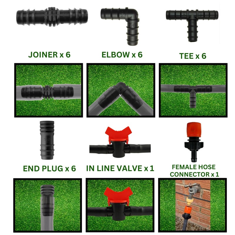 MYPURECORE 26-Pc Ultimate Garden Irrigation Kit: 13mm (1/2) Pipe Connectors,