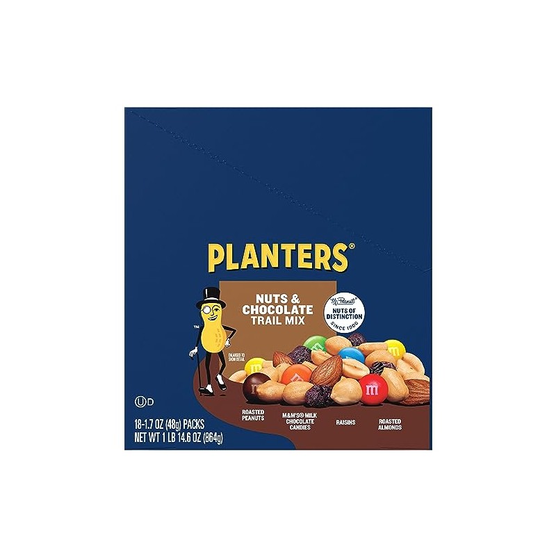 Planters Chocolate Trail Mix Nuts (1.7 oz Bags, Pack of
