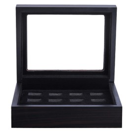 RECHIATO Championship Ring Display Case Display Case for Sports Rings baseball Ring display Wooden Box (12 Slots, Flat, Black)