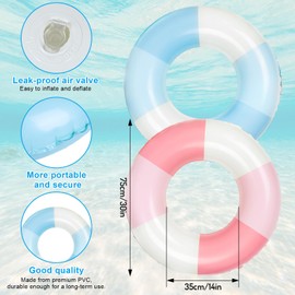 JarThenaAMCS 2Pcs Inflatable Pool Float Retro Pink Blue Striped Swim Rings Swimming Pool Tubes for Adults Teens Summer Beach Bachelorette Party, 30 x 14in