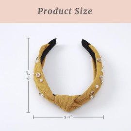 Mirlern 3-Piece Knotted Pearl Headbands Set, Top Knot Wide Cute Headband, Non-Slip Fashion Hair Accessories for Women and Girls (Yellow& Light Pink& Black)