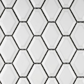 BT-PM7 White Glossy Diamond Shape Beveled 3D Porcelain Mosaic Tile 12-1/2 in. x 9-3/4 in. x 8mm (Thickness) 1 Sheet=0.85sqt Kitchen and Bath backsplash and Floor Tile (1 Sheet)